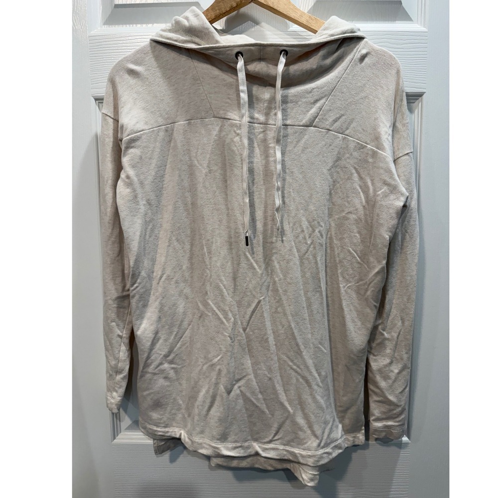 Lou & Grey Womens XS Beige Heather French Terry Cowl Neck Pullover Hoodie Slits